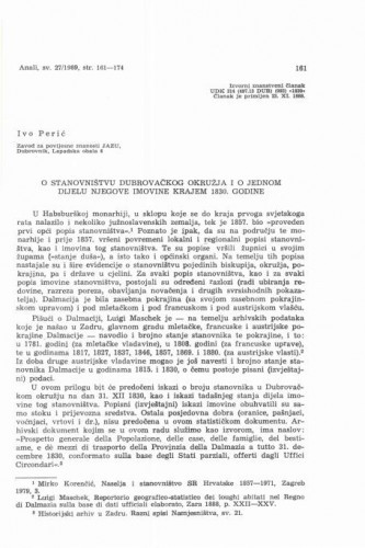 O stanovništvu dubrovačkog okružja i o jednom dijelu njegove imovine krajem 1830. godine / Ivo Perić