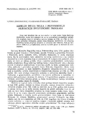 Ardelio Della Bella i prevoditelji mletačkih dvojezičnih proglasa / Ljerka Šimunković