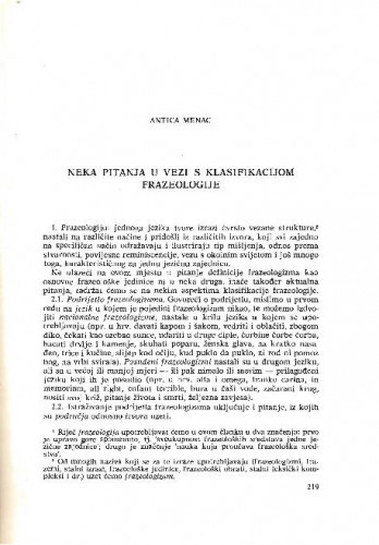 Neka pitanja u vezi s kalsifikacijom frazeologije / Antica Menac