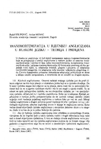 Transmorfemizacija u rječniku anglizama u ruskom jeziku : teorija i primjena / Rudolf Filipović, Antica Menac