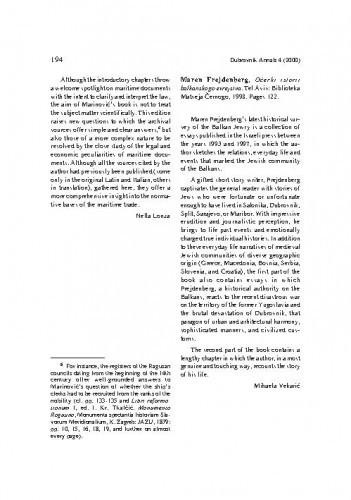 Frejdenberg,  Maren: Očerki istorii balkanskogo evrejstva, Tel Aviv, 1998. / Mihaela Vekarić