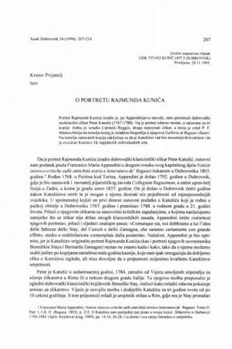 O portretu Rajmunda Kunića / Kruno Prijatelj