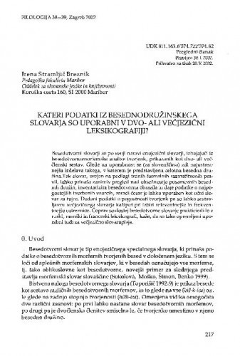 Kateri podatki iz besednodružinskega slovarja so uporabni v dvo- ali večjezični leksikografiji? / Irena Stramljič Breznik