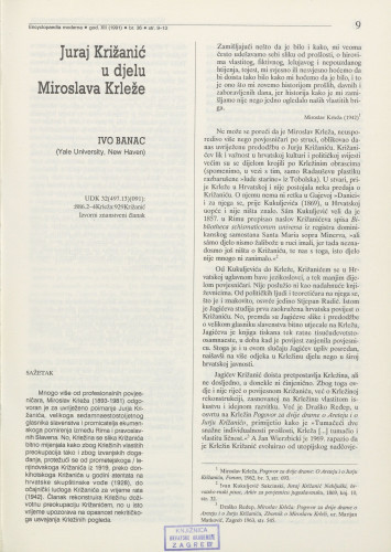 Juraj Križanić u djelu Miroslava Krleže / Ivo Banac