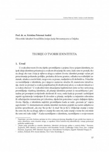 Teorije o tvorbi identiteta : [uvodno izlaganje] / Kristina Peternai Andrić