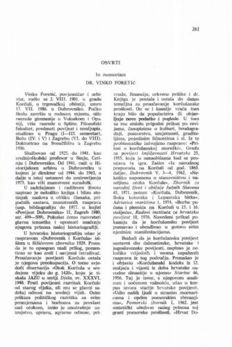 Vinko Foretić : in memoriam / Josip Lučić