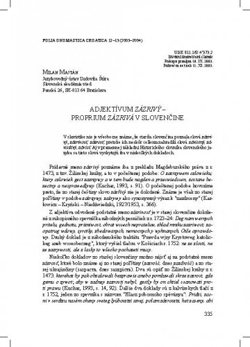 Adjektívum zázrivý - proprium Zázrivá v Slovenčine / Milan Majtán