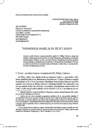 Toponimija naselja Sv. Filip i Jakov / Ante Jurić, Nikola Vuletić