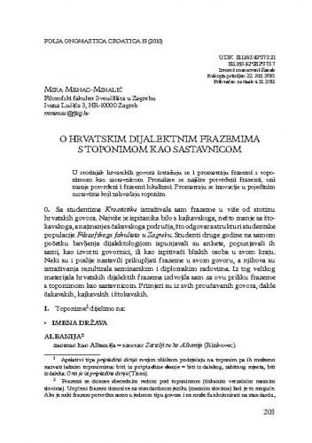 O hrvatskim dijalektnim frazemima s toponimom kao sastavnicom / Mira Menac-Mihalić