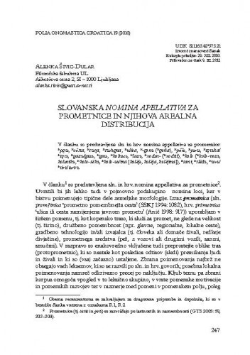 Slovanska nomina appellativa za prometnice in njihova arealna distribucija / Alenka Šivic-Dular
