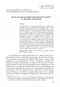 Akcija jugoslovanske diplomacje v Parizu in Tržaško vprašanje / Jože Pirjevec
