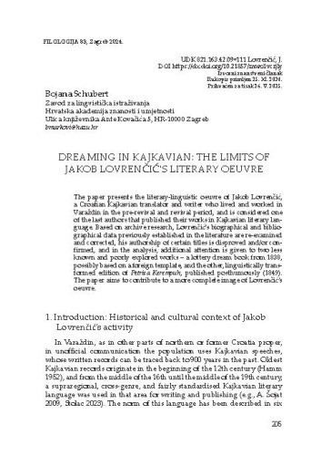 Dreaming in Kajkavian: The Limits of Jakob Lovrenčić‘s Literary Oeuvre / Bojana Schubert