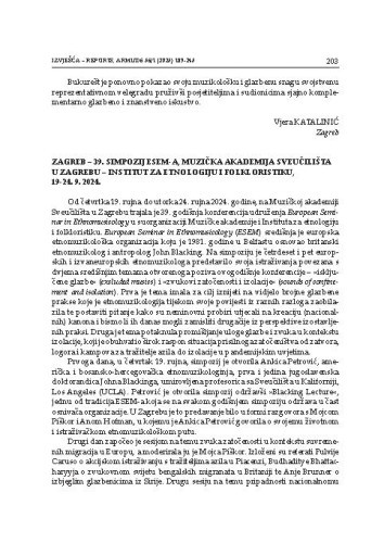 Zagreb – 39. Simpozij ESEM-a, Muzička akademija Sveučilišta u Zagrebu – Institut za etnologiju i folkloristiku, 19-24. 9. 2024. : [izvješće] / Jelka Vukobratović