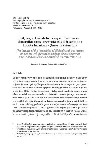 Utjecaj različitih intenziteta uzgojnih radova na dinamiku rasta i razvoja mladih sastojina hrasta lužnjaka (Quercus robur L.)
/ Tomislav Dubravac, Robert Licht, Matej Turk