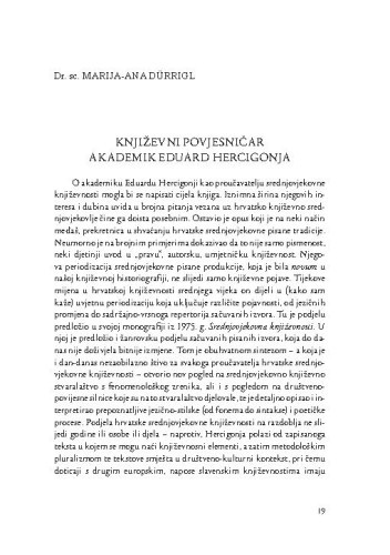 Književni povjesničar akademik Eduard Hercigonja / Marija-Ana Dürrigl