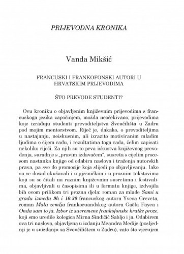 Prijevodna kronika / Vanda Mikšić
