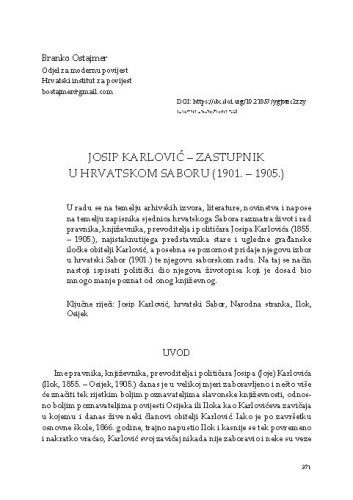 Josip Karlović – zastupnik u hrvatskom Saboru (1901. – 1905.) / Branko Ostajmer 