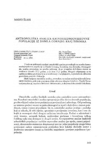 Antropološka analiza srednjovjekovne populacije iz Danila Gornjeg kraj Šibenika / Mario Šlaus