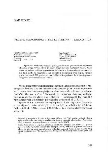 Rimska nadgrobna stela iz Stupina - Rogoznica / Ivan Pedišić