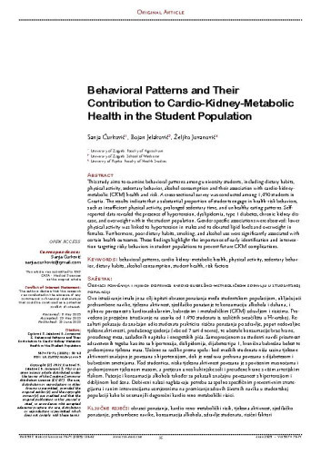 Behavioral Patterns and Their Contribution to Cardio-Kidney-Metabolic Health in the Student Population / 
Sanja Ćurković, Bojan Jelaković, Željko Jovanović