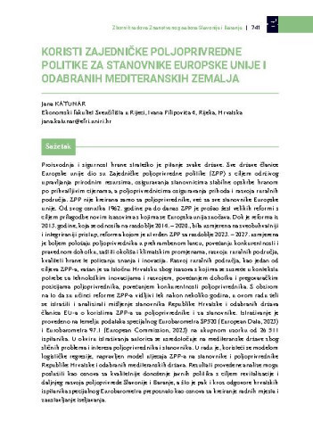 Koristi zajedničke poljoprivredne politike za stanovnike Europske unije i odabranih mediteranskih zemalja / Jana Katunar
