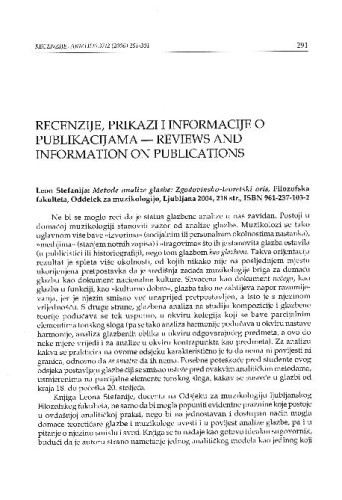 Leon Stefanija: Metode analize glasbe: Zgodovinsko-teoretski oris, Filozofska fakulteta, Oddelekza muzikologijo, Ljubljana 2004. : [prikaz] / Dalibor Davidović