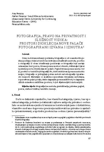 Fotografija, pravo na privatnost i služnost vidika: prostori Dioklecijanove palače fotografirani izvana i iznutra / Ana Peraica