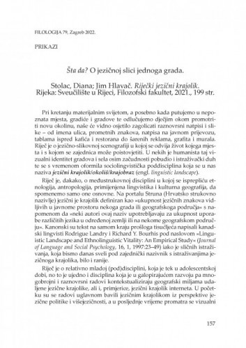 Šta da? O jezičnoj slici jednoga grada : Stolac, Diana; Jim Hlavač. Riječki jezični krajolik. Rijeka: Sveučilište u Rijeci, Filozofski fakultet, 2021 : [prikaz] / Bojana Schubert