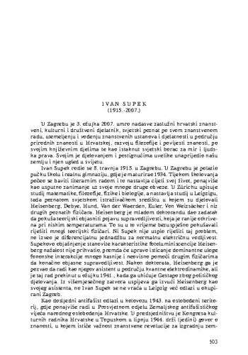 Ivan Supek (1915.-2007.) : [nekrolog] / Ksenofont Ilakovac