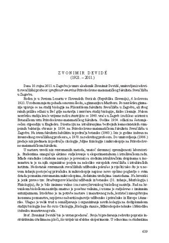 Zvonimir Devidé (1921.-2011.) : [nekrolog] / Nikola Ljubešić