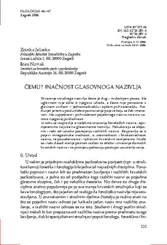 Čemu? Inačnost glasovnoga nazivlja / Zrinka Jelaska, Ines Novak