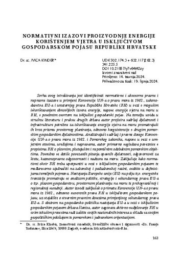 Normativni izazovi proizvodnje energije korištenjem vjetra u isključivom gospodarskom pojasu Republike Hrvatske / Ivica Kinder