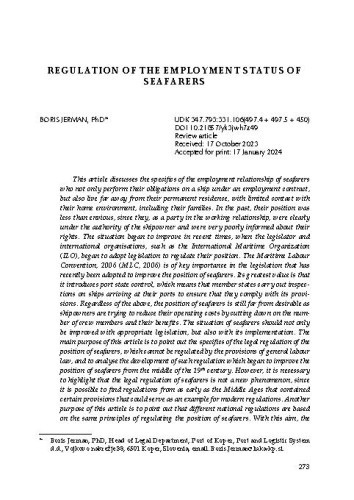 Regulation of the Employment Status of Seafarers / Boris Jerman