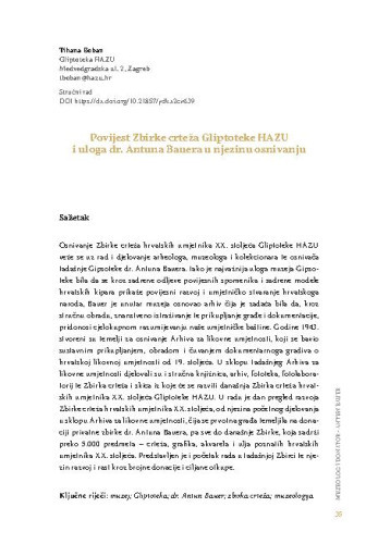 Povijest Zbirke crteža Gliptoteke HAZU i uloga dr. Antuna Bauera u njezinu osnivanju / Tihana Boban