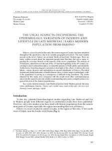 The usual suspects: deciphering the epidemiology, variation of injuries and lifestyle in Late Medieval / Early Modern population from Đakovo / Barbara Kriletić, Danimirka Ivanušec, Mario Carić, Mario Novak