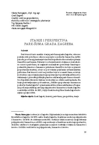 Stanje i perspektiva park-šuma grada Zagreba / Vlasta Ranogajec