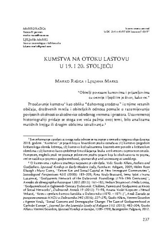 Kumstva na otoku Lastovu u 19. i 20. stoljeću / Marko Rašica, Ljiljana Marks
