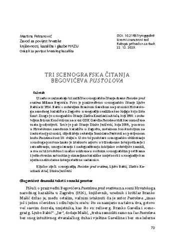 Tri scenografska čitanja Begovićeva Pustolova / Martina Petranović