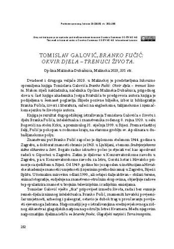 Tomislav Galović, Branko Fučić: Okvir djela – trenuci života. Općina Malinska-Dubašnica, Malinska 2025. : [prikaz] / Klara Buršić-Matijašić