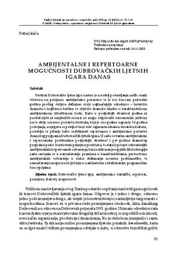 Ambijentalne i repertoarne mogućnosti Dubrovačkih ljetnih igara danas / Petra Jelača