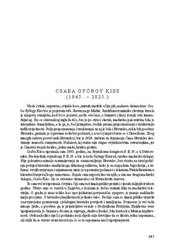 Csaba György Kiss (1945. - 2025.) : [nekrolog] / Željka Čorak