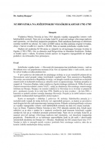 SZ Hrvatska na jožefinskih vojaških kartah 1782-1785