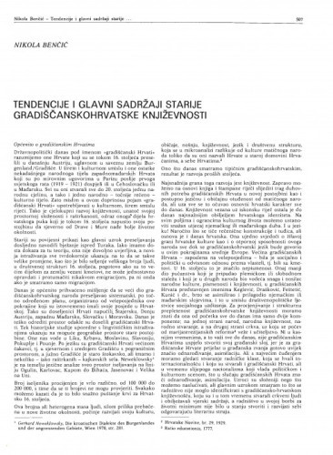 Tendencije i glavni sadržaji starije gradiščanskohrvatske književnosti / N. Benčić