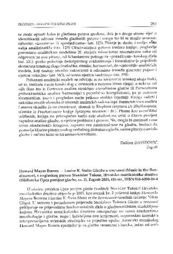 Howard Mayer Brown - Louise K. Stein: Glazba u renesansi (Music in the Renaissance), s engleskog preveo Stanislav Tuksar, Hrvatsko muzikološko društvo (Biblioteka Opća povijest glazbe, sv. 2), Zagreb 2005. : [prikaz] / Koraljka Kos