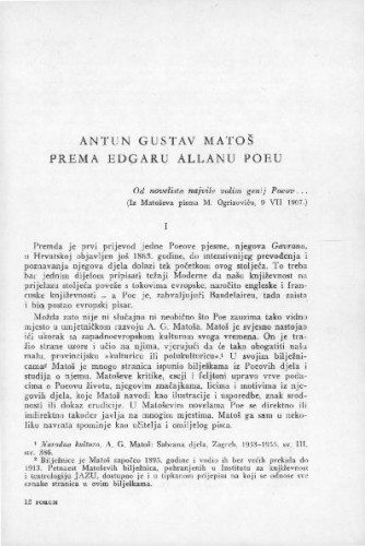 Antun Gustav Matoš prema Edgaru Allanu Poeu / S. Bašić