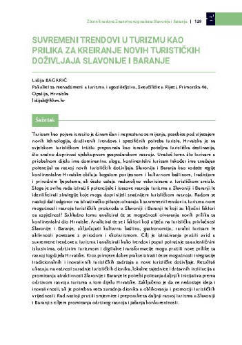 Suvremeni trendovi u turizmu kao prilika za kreiranje novih turističkih doživljaja Slavonije i Baranje / Lidija Bagarić