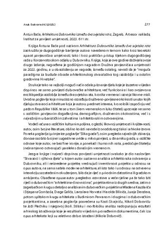 
Antun Baće, Arhitektura Dubrovnika između dva svjetska rata, Zagreb: Artresor naklada, Institut za povijest umjetnosti, 2023. : [prikaz] / Rozana Vojvoda