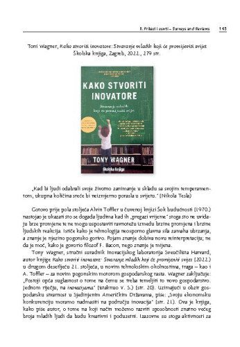 Toni Wagner, Kako stvoriti inovatore: Stvaranje mladih koji će promijeniti svijet Školska knjiga, Zagreb, 2022. : [prikaz] / Vladimir Strugar