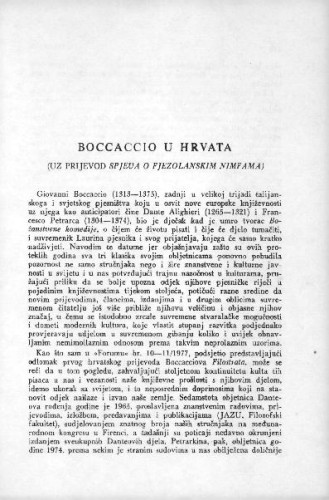 Boccaccio u Hrvata : (uz prijevod Spjeva o fjezolanskim nimfama) / F. Čale