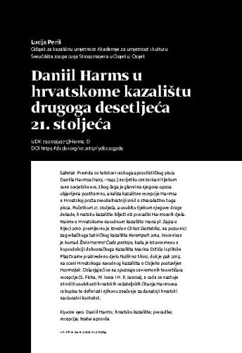 Daniil Harms u hrvatskome kazalištu drugoga desetljeća 21. stoljeća / Lucija Periš